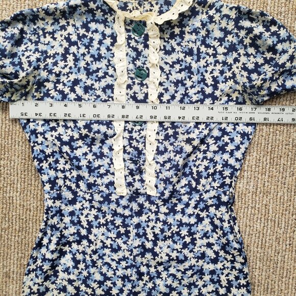 Vintage 30s Day Dress Women's Small Blue - Picture 9 of 12